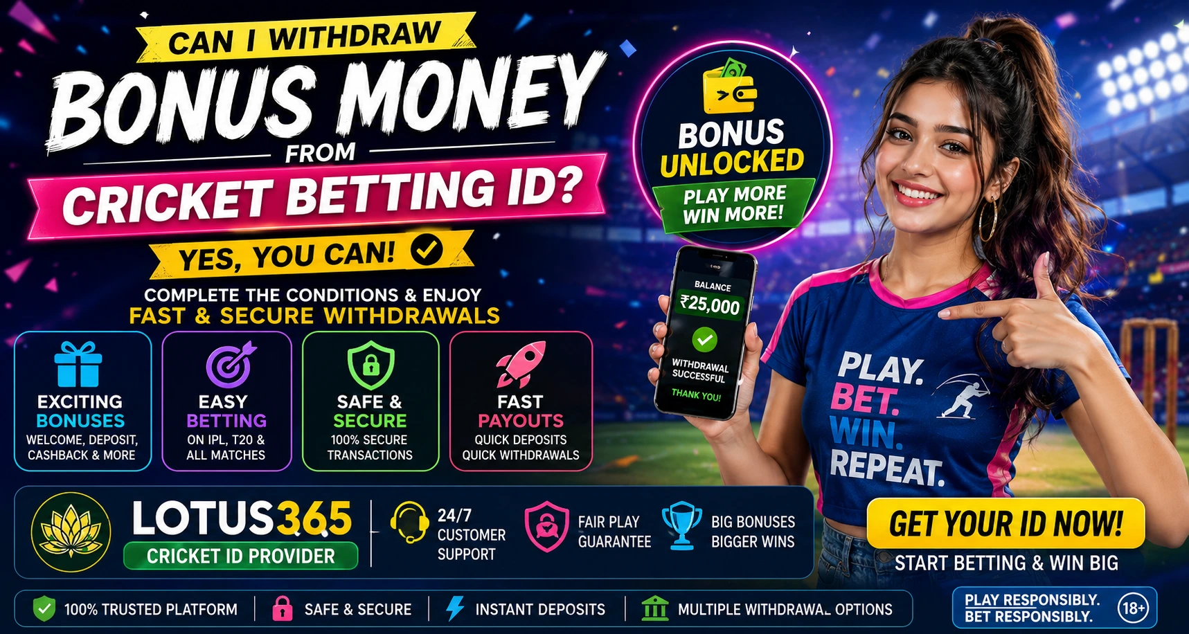 Can I withdraw bonus money from cricket betting ID?